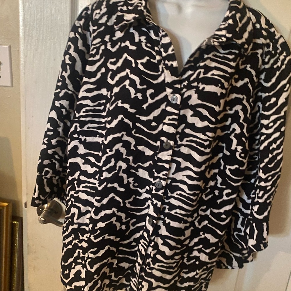 Black and White Zebra Print Button-Up Shirt